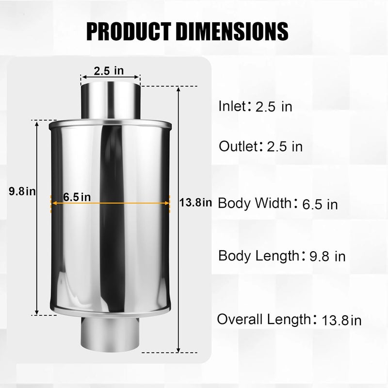LYLCDDP 2.5'' Ultra Quiet Resonator,304 Stainless Steel，2.5'' Inlet & Outlet 13.8" Overall Length Universal Oval Performance Muffler Resonator - Image 2